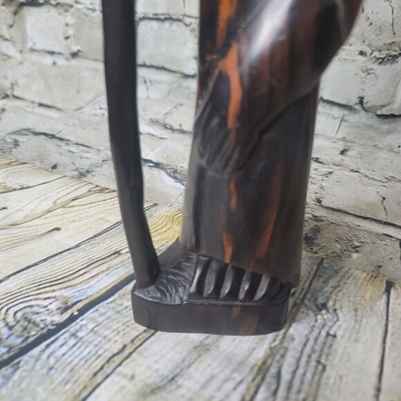 Vtg Asian Wood Carving Chinese Man w Staff Statue Figure Oriental Art Wood 12" - Picture 8 of 12